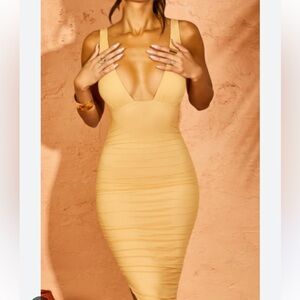 OH POLLY plunge ruched mini dress SIZE US 4 UK 8